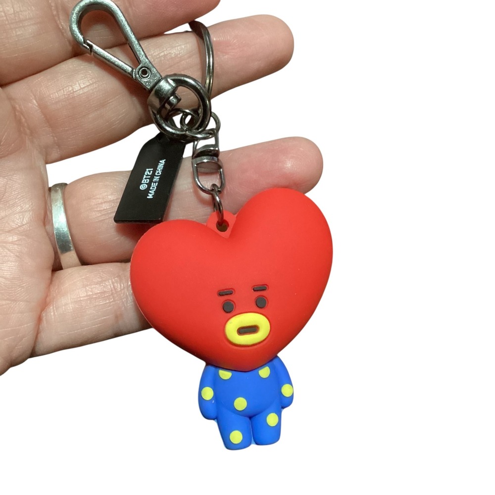 BT21 Tata Heart Character Keychain Red Blue Polka Dot Pajamas Bag Charm Line